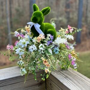 Flocked Bunny Floral Candlestick Arrangement